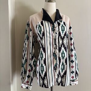 Vintage Rough Rider Circle T Western Shirt Women XL Aztec Yoke Cutout Rodeo